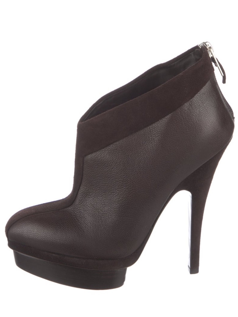 Yves Saint Laurent Brown Leather & Suede Platform Ankle Boot
